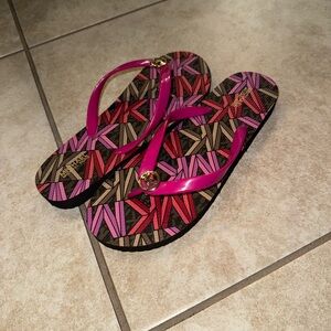 Michael Kors Vintage OG Pink Red Brown Gold Cream Sandals